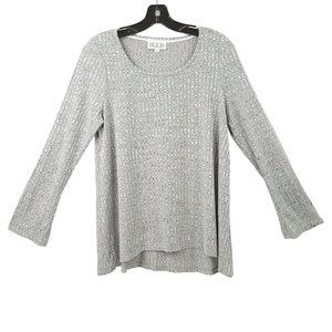 Pink Rose Pullover Knit Top Sweater Womens Size L Gray Long Sleeve Round Neck